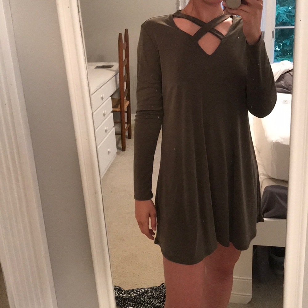 Altar’d state olive green cross long sleeve dress